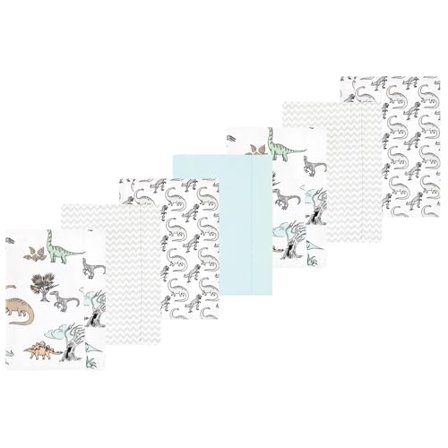 Image of Luvable Friends Hudson Baby Flannel Burp Cloths 7pk, Gray Dinosaur Journey