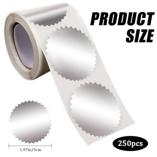 CRASPIRE 250Pcs Silver Envelope Seals Stickers Blank Silver Stickers Certificate Award Seals Stickers Metallic Stickers with Serrated Edge 2" Round Labels Silver Foil Stickers for Package Wedding - Image 2