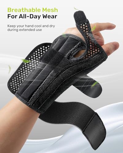 Image of Rakiie Thumb Brace Wrist Support Right Hand S /M Gray | Flexible night splint for carpal tunnel, arthritis pain relief, tendonitis, De Quervain's tenosynovitis