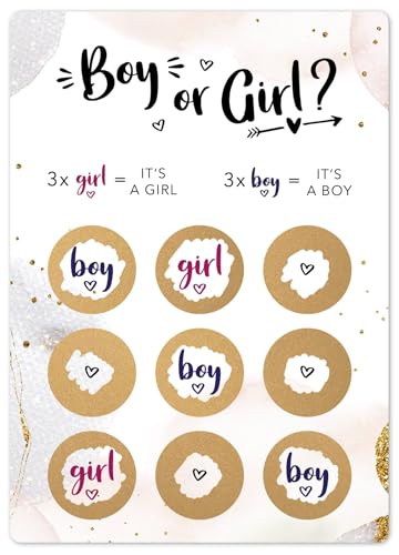 Joli Coon 5 Rubbelkarten Tic Tac Toe Geschlecht verkünden - Es wird ein Junge - Gender reveal Spiele - Boy or Girl Rubbelkarte - Babyparty Geschlecht enthüllen