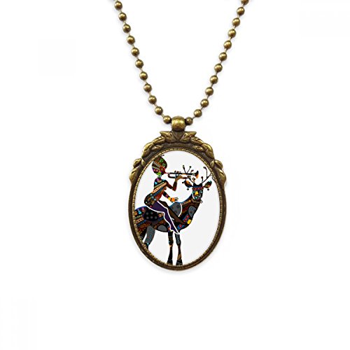 Collier pendentif trompette en laiton et cerf noir pour homme