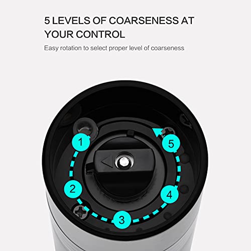 Molinillo de Café en Grano, Molinillo Café Eléctrico Cónico Cerámica, Amoladora Portátil Acero Inoxidable 5 Marchas… - Imagen 7