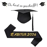 Abitur 2026 Deko Abitur 2026 Schärpe Schwarz mit Absolventenhut Abschluss Hut Prüfung Bestanden Abschluss Schärpe Graduation 2026 Deko für Abschlussfeiern Abschluss Abitur Graduation Party Deko