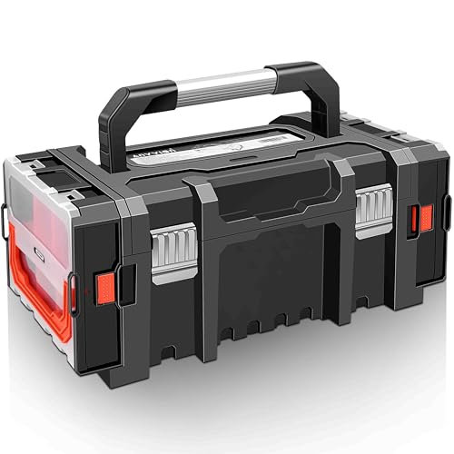 Anyyion Tool Box Organizer,Two Detachable Parts Organizer, Removable Tray with Stainless Steel Dual Lock Secured,Metal Handle is Truly Rugged.