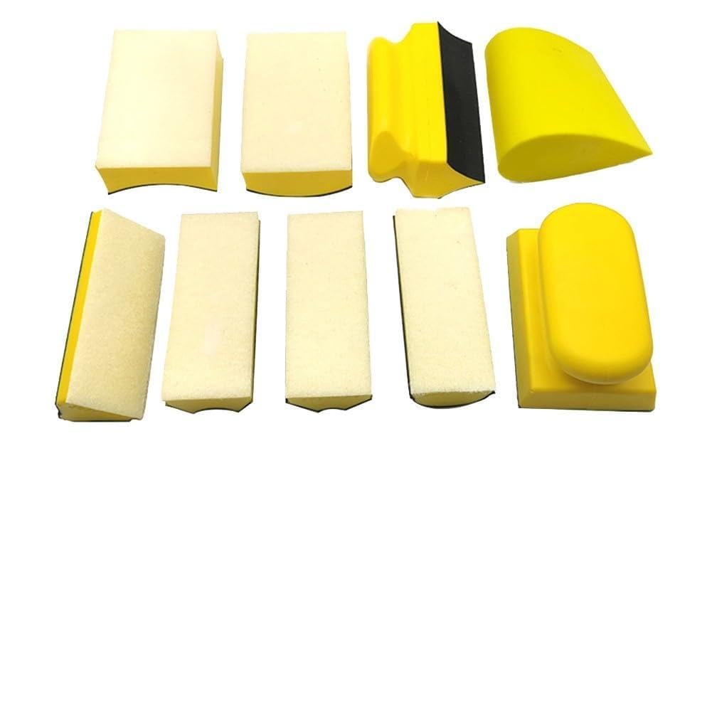 EasyByMall Juego de 9 bloques de lijado a mano, kit de lijadora de espuma contorneada para pulido de madera, reparación de automóviles, acabado de muebles y desbarbado