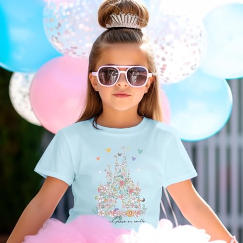Image of Magic Kingdom Shirts for Girls Floral Magical Castle Graphic Cute Tshirt Kids Flower Holiday Vacation Trip Tee Tops