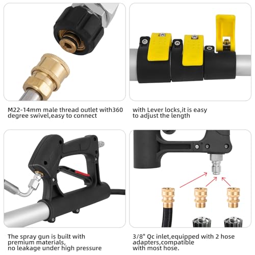 Image of 18 FT Telescoping Pressure Washer Wand with Power Washer Extension Wand, Gutter Cleaner Attachment, 5 Spray Nozzle Tips and 2 Hose Inlet Adapters