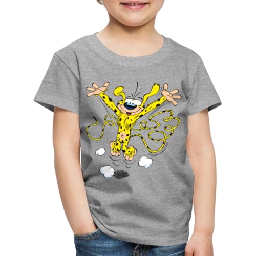 Spreadshirt Marsupilami Happy Kinder Premium Bio T-Shirt, 134/140 (8 Jahre), Grau meliert