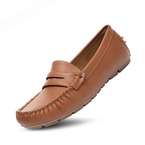 Bernal Loafers for Women Business Casual Slip On Flats, Brown, 7