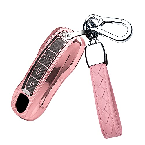 Coque clé Porsche anti-rayures en TPU rose, protège votre boîtier