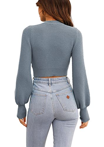 Image of Womens Sexy Crew Neck Cropped Sweaters Knit Long Sleeve Crop Tops Pullover | Ribbed Knit, Long Sleeve, Crop Tops, Pullover,Crew Neck