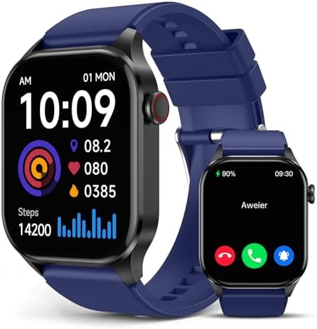 Smart Watch for Men Women, 2.04-inch AMOLED Display, Infrared True Blood Oxygen Monitor, Heart Rate Blood Pressure Sleep Monitor, IP68 Waterproof Fitness Tracker, Compatible with Android and iOS Blue