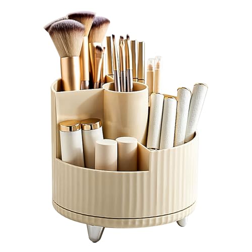 Chenglanhsjg Porte-pinceaux de maquillage rotatif à 360°, pot de rangement cosmétique pour coiffeuse, petit flacon de parfum et rouge à lèvres. (Blanc)