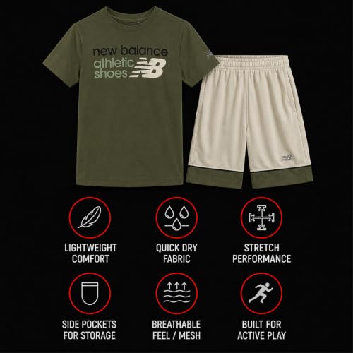 Image of New Balance Boys Short Sets - 2 Piece Active Performance Athletic Shirt and Kids Basketball Gym Shorts for Boys (8-12)
