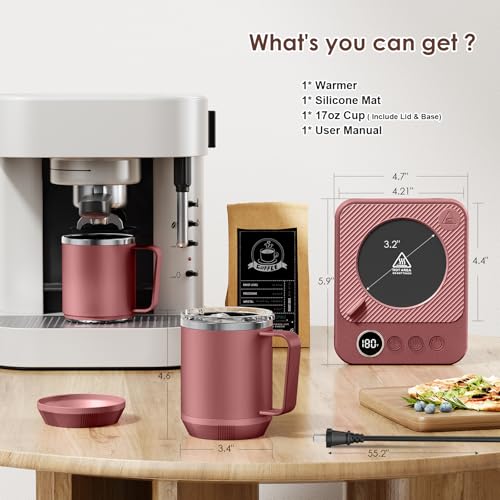 Image of Felibeaco Coffee Mug Warmer & Mug Set for Desk, Smart Coffee Cup Warmer with 16oz Heated Mug, Cup Heater with Auto Shut Off for Office /Home, Coffee Gifts for Women /Men /Dad on Father's Day, Red