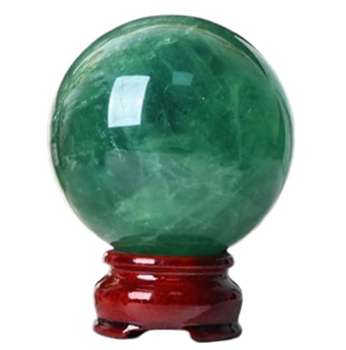 Magic Crystal Ball Green Fluorite Quartz Sphere with Stand Feng Shui Crystals Ornament for Witchcraft Home Decorative,2.36"(6cm)