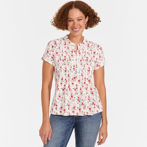 Image of Lands' End Women's Short Sleeve Lightweight Jersey Button Pintuck Top