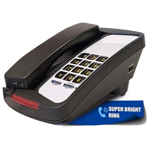 D800B- Single Line Analog Deskset Telephone with Super Bright Ring Light Indicator, Easy-to-Use Dial Pad, Advanced Audio Quality, Wall Mountable Landline Phone for Home & Office- Black