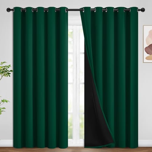 Image of SimpleHome Dark Green 100% Blackout Curtains Room Darkening Living Room 84