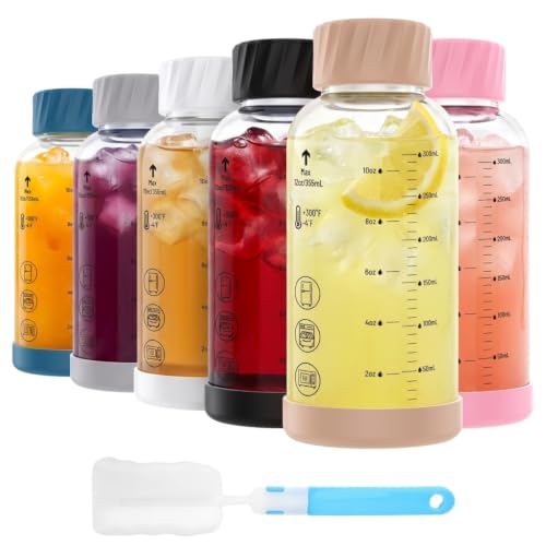 Image of Luxfuel 12 oz Glass Juice Bottles, 6 Pack Leakproof Borosilicate Glass Bottles with Measurement Marks & Stainless Steel Lids for Juicing, Smoothies - Ideal for Office Workers & Healthy Home Juicing