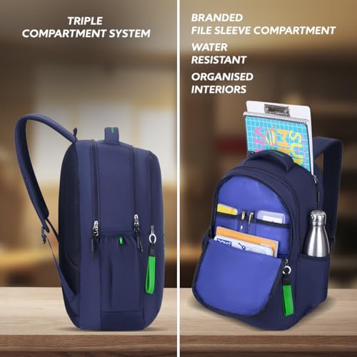 Image of United Colors of Benetton Unisex High-School Backpack RUNWAY | 3-Compartment Slim Design with Branded Print | Backpack for School Girls and Boys | 25L Capacity