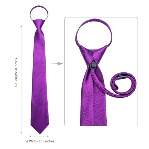 Image of DiBanGu Mens Zipper Ties Silk Adjustable Necktie Pocket Square