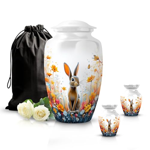 Image of Rabbit Urn - Keepsake for Ashes - Combo 2 - Large with 3 Inch Pack of 2 - Burial Memorial Urns - Human Remains Urn - Decorative Keepsake Urns Ash