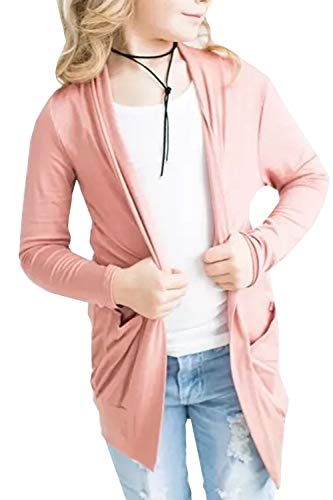 Girls Cute Long Sleeve Duster Cardigans Kids Casual Plain Soft Knit Jackets Cover Up Wrap Tops Outwear With Pockets A Orange #TOP15