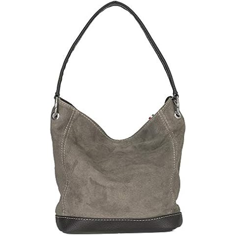LiaTalia Womens Leather Handbag - Top Handle Italain Suede Bag - Medium Size Hobo Bucket Shape Shoulder Bag - DENISE [Deep Taupe] Cover