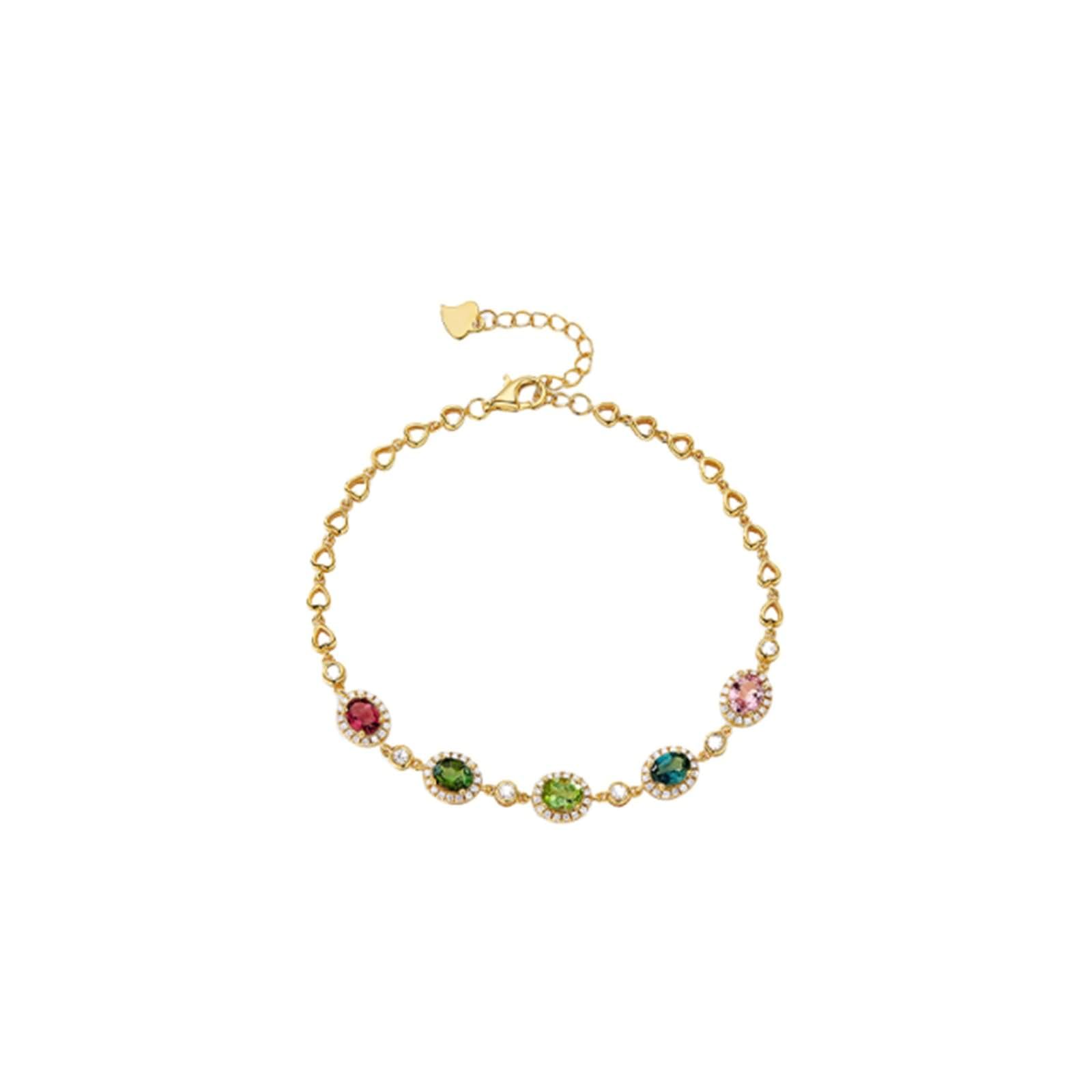 Pulseras de la amistad para adultos, oro amarillo de 14 quilates, ovaladas con piedras preciosas naturales coloridas de 1,6 quilates y circonita cúbica, pulsera y pulseras para mujer de 19 + 3