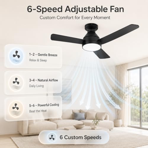 RDHFATL Ceiling Fan with Light 42 Inch Flush Mount Remote 3CCT 6 Speed - image 7