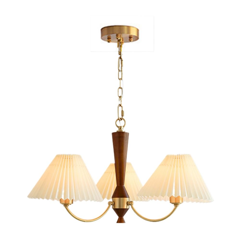 PZAOJAU White French Country Wood Chandelier Pleated Fabric Shade Large Rustic Farmhouse Chandelier For Dining Room Mid Century Ceiling Pendant Light For Bedroom Living Room Kitchen Island Foyer