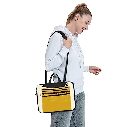 Sac à main pour ordinateur portable jaune moutarde fin aux lignes graphiques