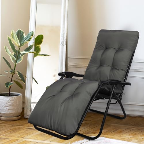 Waterproof Sun Lounger Cushion Only, 170 * 53 * 10cm Sunlounger Cushions Replacement Garden Relaxer Chair Cushion Pad Sunbed Cuhsion with Top Cover for Garden Patio Yard Beach (Dark Grey)
