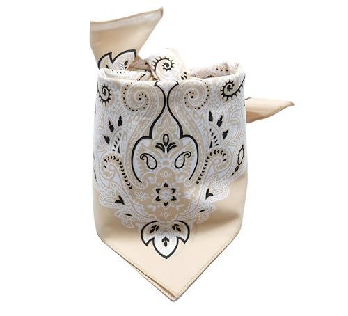 Arumary Bandanas 100 % coton pour cheveux, bandeau, foulard, 60 x 59 cm, beige, Large