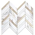 Yipscazo 10 Sheets Herringbone Backsplash Peel and Stick Tile, Marble Calacata Mixed Metal Gold PVC Stick on Backsplash for Kitchen, Waterproof Self Adhesive Wall Tile for Bathroom