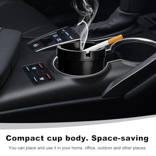 Image of Ohleats 2 PCS Car Ashtray, Smokeless Smellproof Windproof Self-Extinguishing Auto Ashtray, Portable Mini Vehicle Cigarette Trash Can Fits Most Cup Holder for Home Office, Car Accessories (Black)