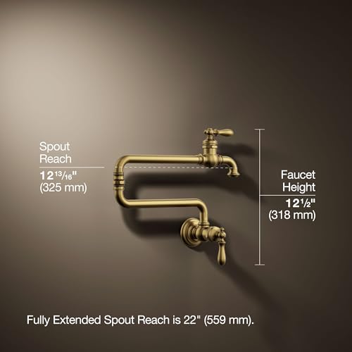 KOHLER 99270-2MB Artifacts Wall-Mount Pot Filler, Pot Filler Faucet, Gold Pot Filler, Kitchen Sink Pot Filler Faucets, Vibrant Brushed Moderne Brass by Kohler - Image 3