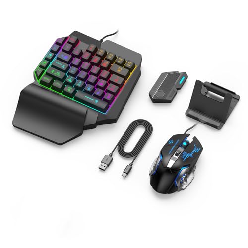 One Handed Gaming Keyboard and Mouse Combo, RGB Backlit...