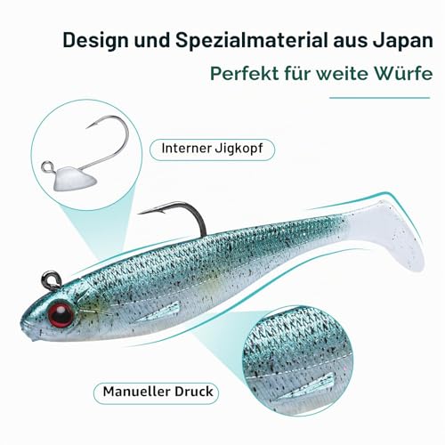 TRUSCEND Angelköder Gummifische Kunstköder Gummiköder Set Fische Angeln Forelle Zander & Barsch Köder Jigköpfe, BKK/VMC-Haken, Japan-Formel, Süßwasser-Salzwasser-Fischen Geschenk für Männe