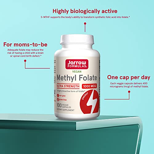 Jarrow Formulas Methyl Folate 1000 Mcg - 100 Veggie Caps - Highly Biologically Active Form Of Folate - 4Th Generation Folic Acid Technology - 100 Servings #TOP4