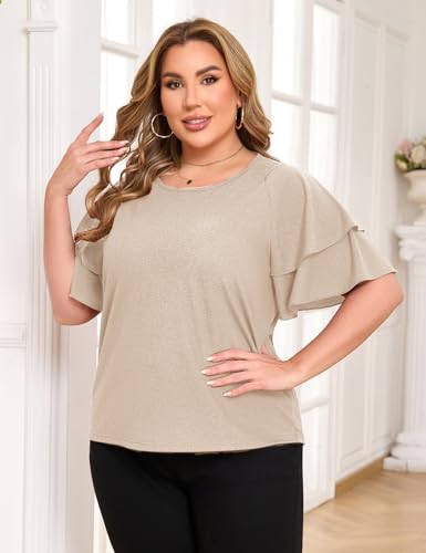 ZOMVA Women's Plus Size Sparkly Top Glitter Blouse Short Ruffle Sleeves Dressy Shirt Elegant Party4