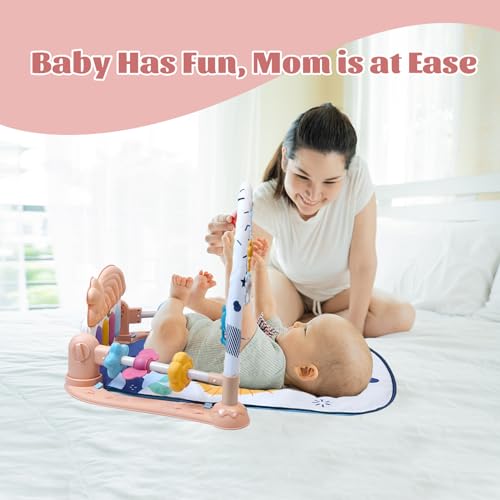 Baby Play Mat Activity Gym, Musical Activity Center, Kick and Play Piano Gym, Tummy Time Mats for Newborn Babies Infants Toddlers Boys Girls 0-3-6-9-12 Months (Apricot) - Thumbnail 7
