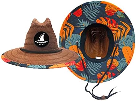 Baby Infant 48cm Lifeguard Hat Straw Beach Cap Brown Palm Patch (Shark Fin)