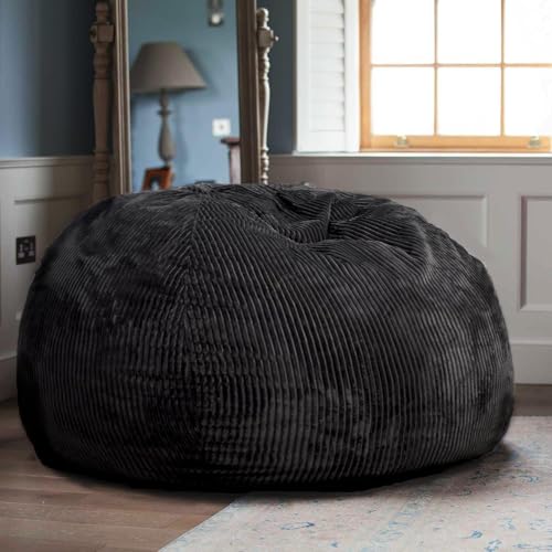 Image of Bean Bag Chair, 4FT Round Memory Foam Filled Bean Bag for Teens & Kids, Ultra Soft Faux Fur Fabric Bean Bag Chairs for Playroom, Living Room, Bedroom,Black