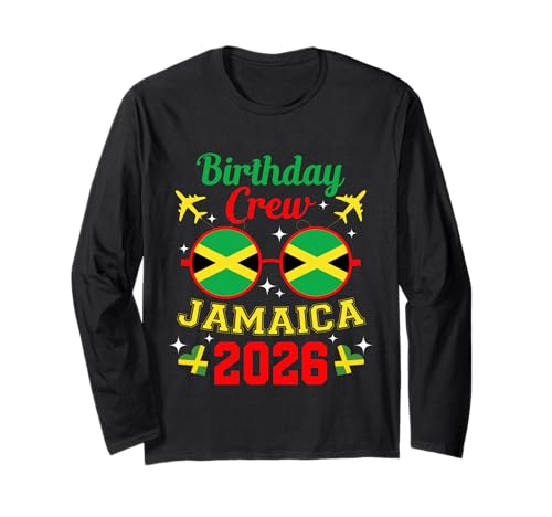 Birthday Crew Jamaica 2026 Escuadrón a Juego para Fiestas de Vacaciones Manga Larga
