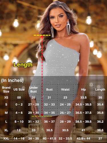 Image of ShawGobow Sparkly Outfits for Women,One Shoulder Ruched Bodycon Short Prom Dress,Sexy Dresses Cocktail Homecoming Nye