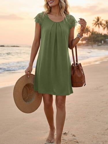 Image of Wenrine Womens Tshirt Nightgown Short Sleeve Soft Sleepwear Casual Sleep Dress with Pockets