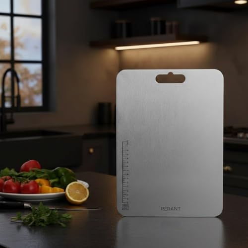 RERANT Stainless Steel Chopping Board, Heavy Duty Metal Chopping Board for Fruits & Vegetables, Rustproof, Dishwasher Safe & Hygienic (L1)