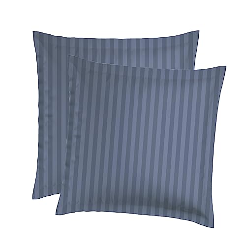 CXL by Christian Lacroix – Juego de 2 Almohadas cuadradas + 2 Fundas de Almohada – 65 x 65 cm – Ropa de Cama de satén de algodón – Lavable a máquina a 40 °C – Rayas Tejidas, Color Azul